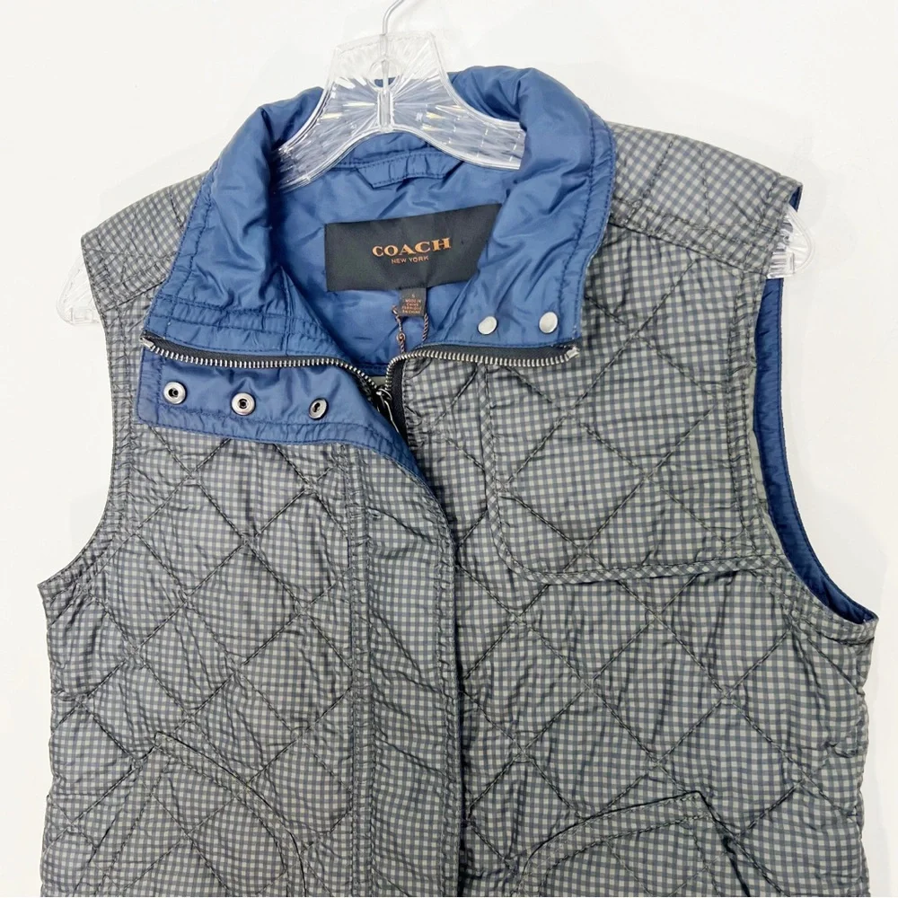 Coach Quilted Gingham Vest in Loden Navy Size Small